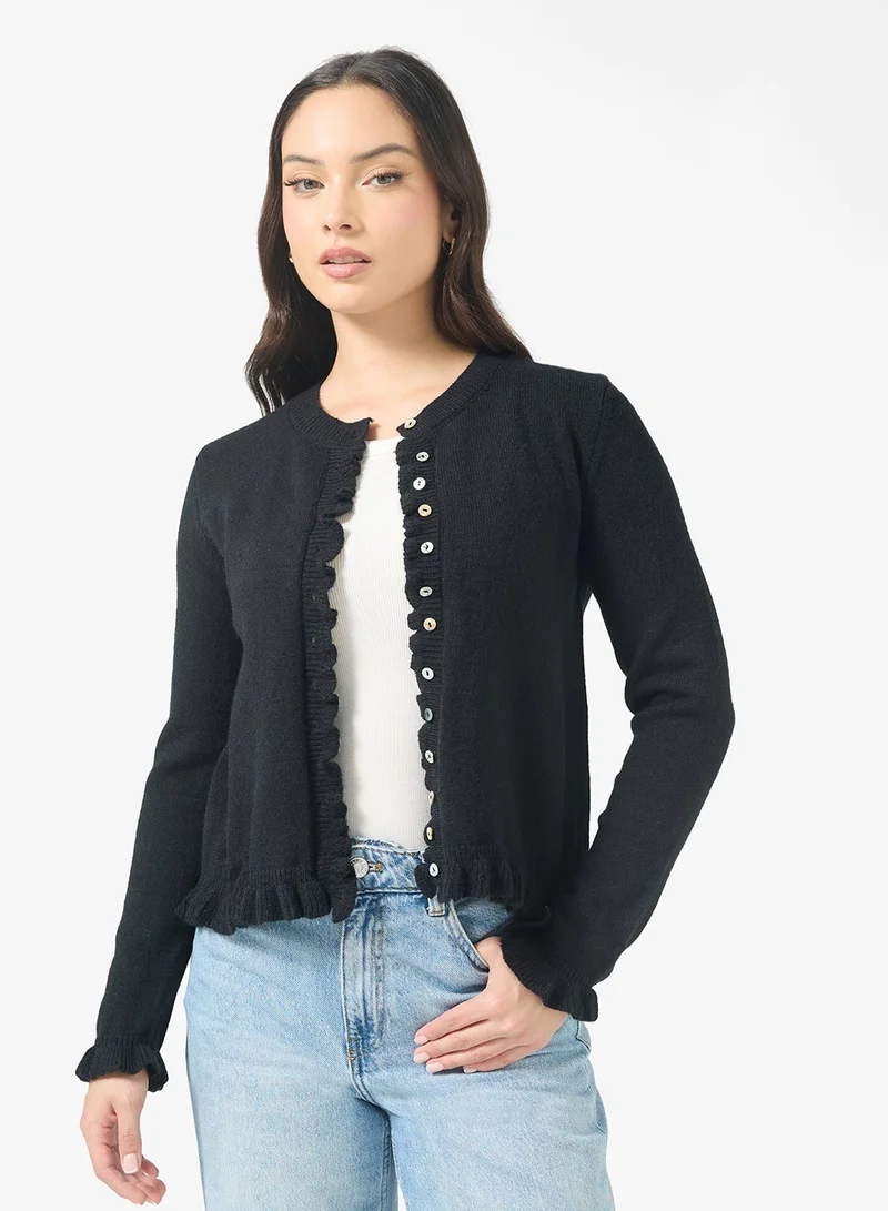 Ginger Slim Fit Button Down Cardigan with Frill Detail