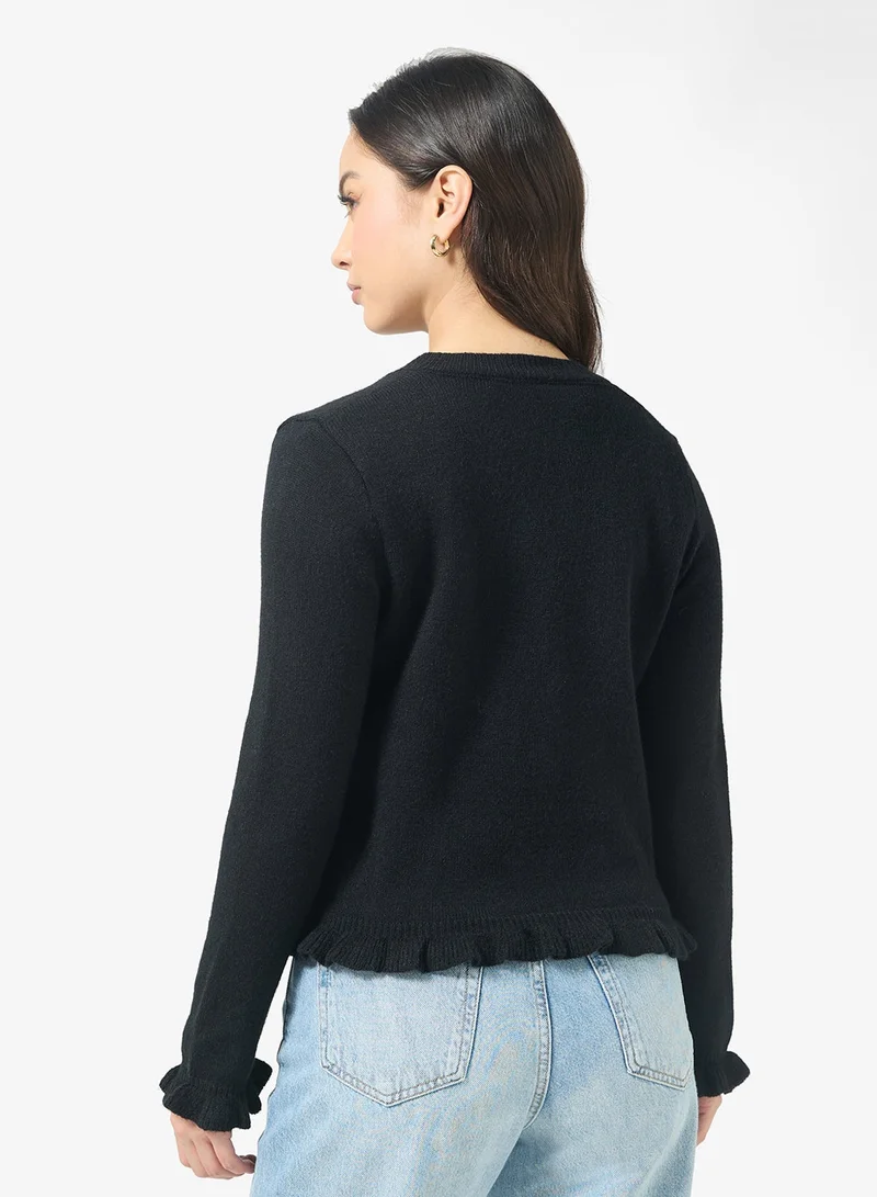 Ginger Slim Fit Button Down Cardigan with Frill Detail