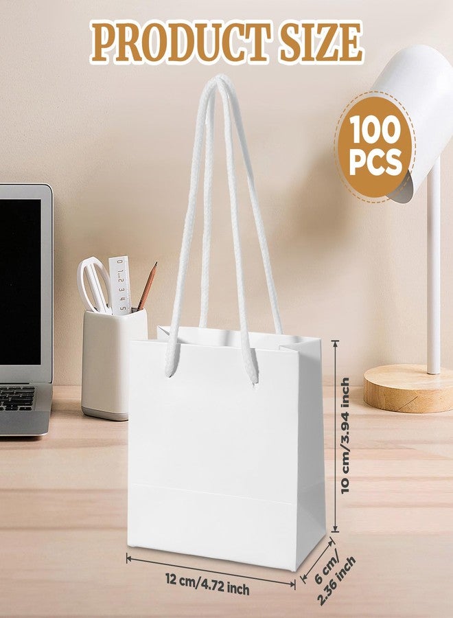 Caeuiciw 100 Pcs Thicken White Mini Gift Bags with Handles, 4.72 x 2.36 x 3.94 Inch Small Paper Goodie Shopping Bags for Small Business Party Wedding Gift Wrap Christmas - Image 2