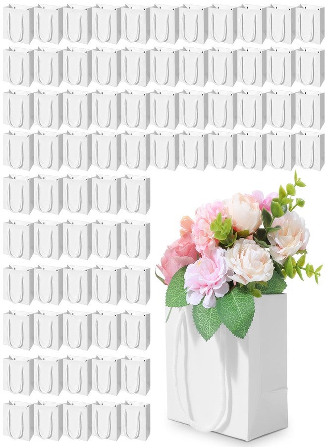 Caeuiciw 100 Pcs Thicken White Mini Gift Bags with Handles, 4.72 x 2.36 x 3.94 Inch Small Paper Goodie Shopping Bags for Small Business Party Wedding Gift Wrap Christmas - Image 1