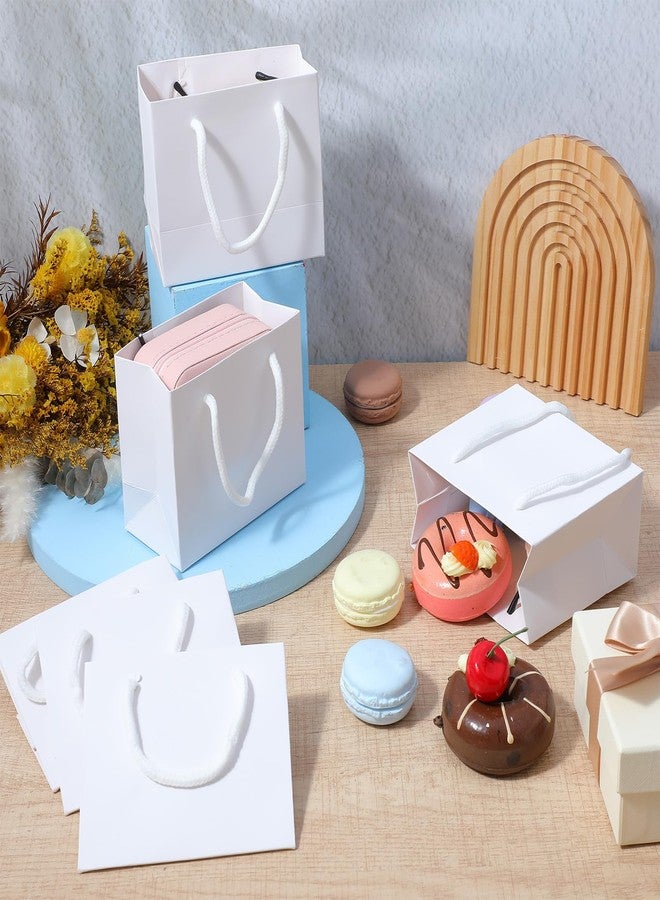 Caeuiciw 100 Pcs Thicken White Mini Gift Bags with Handles, 4.72 x 2.36 x 3.94 Inch Small Paper Goodie Shopping Bags for Small Business Party Wedding Gift Wrap Christmas - Image 5