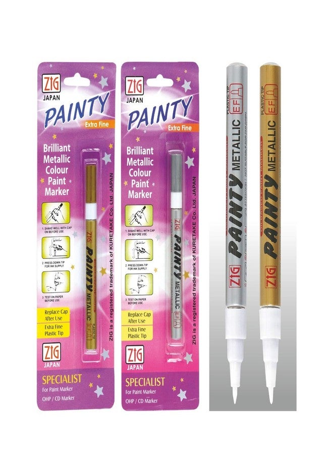 Zig (Japan) Painty Metallic Permanent Marker (Gold-Silver Combo|Pack Of 4)|Extra Fine - Image 1