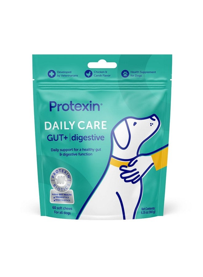 بروتكسين Protexin Daily Care Gut+ Digestive، 60 مكمل غذائي للكلاب من البروبيوتيك والبوستبيوتيك - بنكهة الدجاج والخروب - Image 1