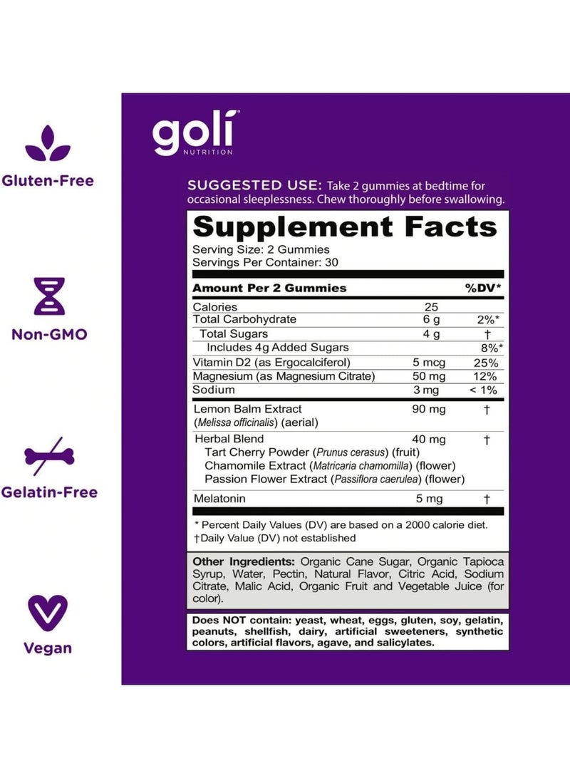 Goli Dreamy Sleep Gummy - 60 Count - Melatonin, Vitamin D, Magnesium, and Lemon Balm Extract - Gelatin-Free, Gluten-Free, Vegan & Non-GMO 1 - Image 3