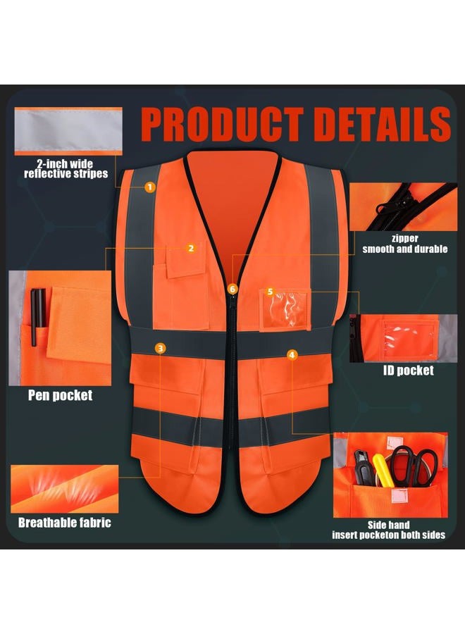 Leumoi 30 Pcs Reflective Safety Vest with Pockets and Zipper High Visibility Vest for Women Men Work, Orange, 22.8 x 26.8 inch - Image 3