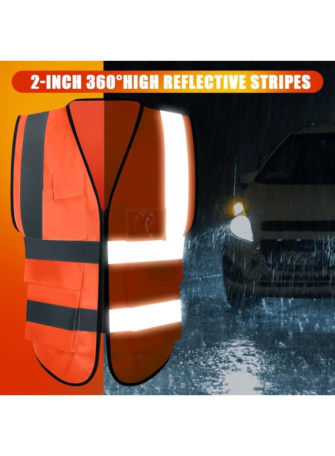 Leumoi 30 Pcs Reflective Safety Vest with Pockets and Zipper High Visibility Vest for Women Men Work, Orange, 22.8 x 26.8 inch - Image 4