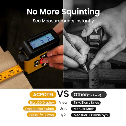ACPOTEL Digital Tape Measure 16 Ft - 6 Metric and Imperial Units, Easy Read Digital Measuring Tape Retractable with Fractions 1/16, Rechargeable Measurement Tool, for Distance/Area/Volume, Yellow - Image 3