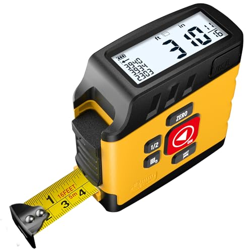 ACPOTEL Digital Tape Measure 16 Ft - 6 Metric and Imperial Units, Easy Read Digital Measuring Tape Retractable with Fractions 1/16, Rechargeable Measurement Tool, for Distance/Area/Volume, Yellow - Image 1