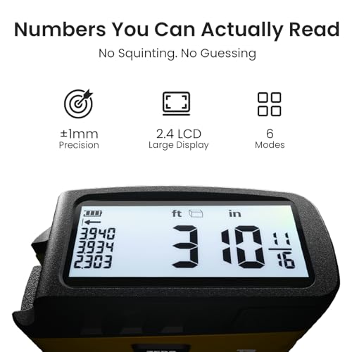 ACPOTEL Digital Tape Measure 16 Ft - 6 Metric and Imperial Units, Easy Read Digital Measuring Tape Retractable with Fractions 1/16, Rechargeable Measurement Tool, for Distance/Area/Volume, Yellow - Image 2