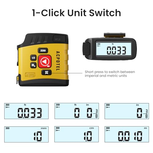 ACPOTEL Digital Tape Measure 16 Ft - 6 Metric and Imperial Units, Easy Read Digital Measuring Tape Retractable with Fractions 1/16, Rechargeable Measurement Tool, for Distance/Area/Volume, Yellow - Image 4