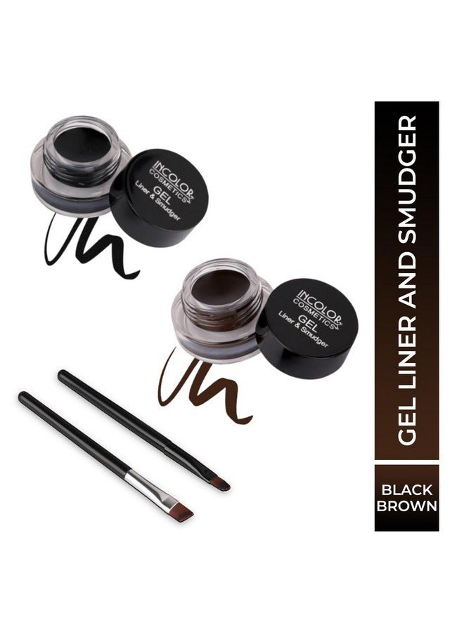 INCOLOR 2 In 1 Long Lasting Gel Eyeliner Waterproof With Brush Smugder For Women, Black & Brown, 5Gm - Image 3