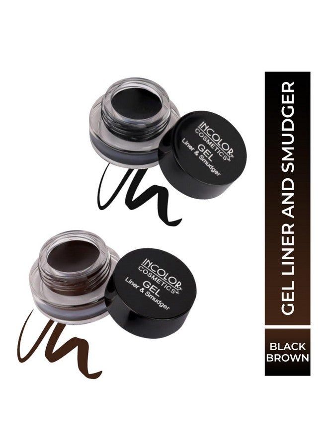 INCOLOR 2 In 1 Long Lasting Gel Eyeliner Waterproof With Brush Smugder For Women, Black & Brown, 5Gm - Image 4