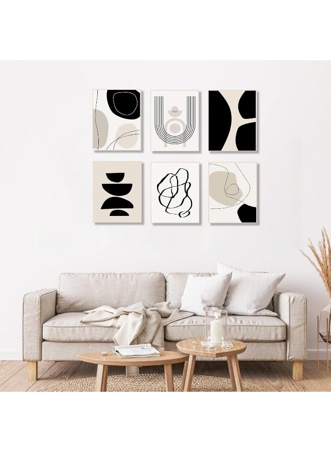 Home Trove Abstract Boho Wall Art Prints Set of 6, Minimalist Geometric Boho Wall Art Black Brown Beige Line Art Canvas Painting Pictures, Mid-Century Modern Prints Gallery Wall Posters for Bedroom Living Room  - Image 2