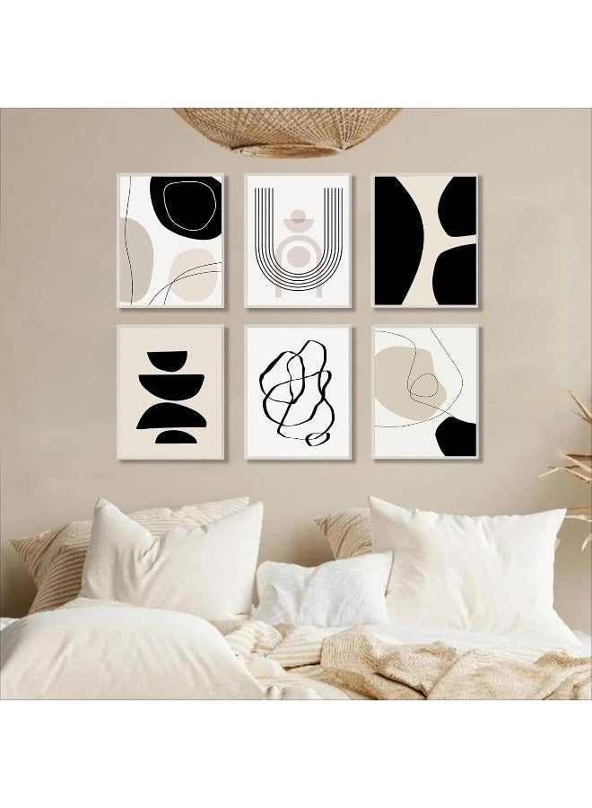 Home Trove Abstract Boho Wall Art Prints Set of 6, Minimalist Geometric Boho Wall Art Black Brown Beige Line Art Canvas Painting Pictures, Mid-Century Modern Prints Gallery Wall Posters for Bedroom Living Room  - Image 3