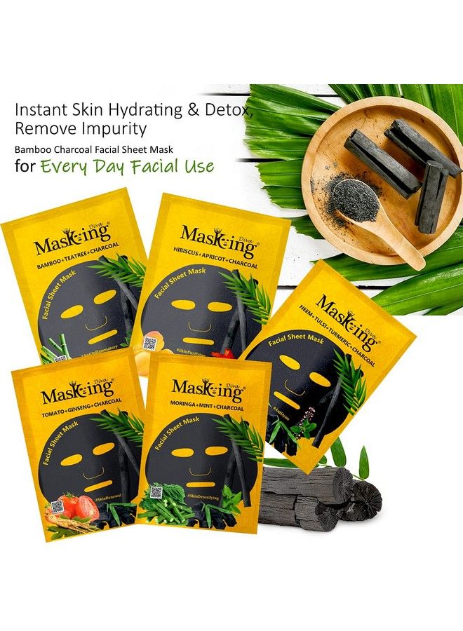 MASKING Face Sheet Mask Facial Sheet Mask For Women Men For Glowing Skin Oily Skin Value Combo Pack Of 25 (Charcoal Beauty And Diva) Sheet Mask  - Image 3