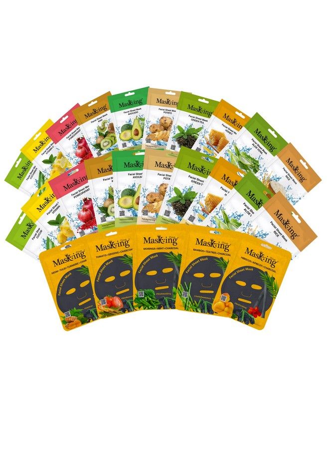 MASKING Face Sheet Mask Facial Sheet Mask For Women Men For Glowing Skin Oily Skin Value Combo Pack Of 25 (Charcoal Beauty And Diva) Sheet Mask  - Image 1