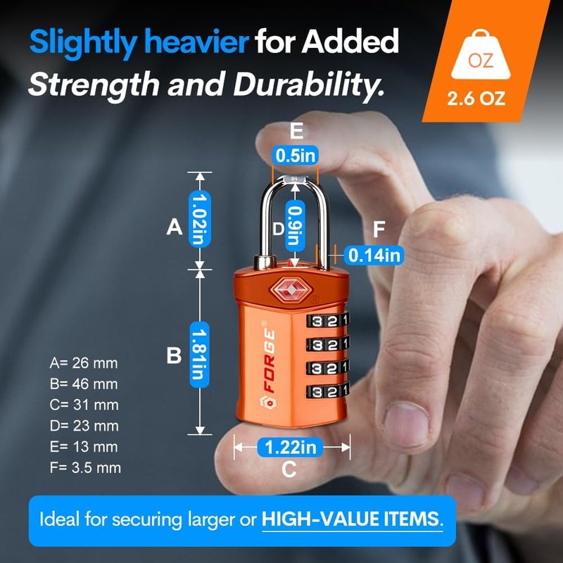 Forge Travel Lock,TSA Approved Luggage Locks for Air Travel, Gym Lockers, School Lockers, Pelican Cases, Gun Case, Easy Read Dials, Durable Alloy Body - Image 3