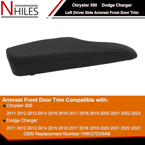 NHILES Left Driver Side Armrest Front Door Trim Compatible with Chrysler 300 Dodge Charger 2011-2023 Replaces# 1WK37DX9AB - Image 2