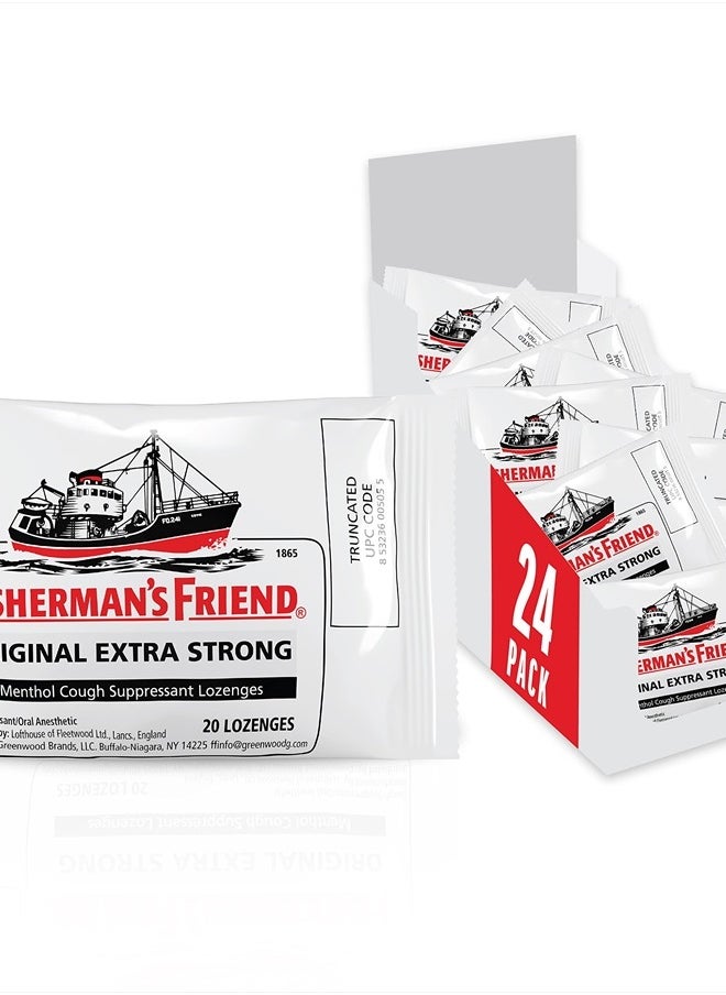 FISHERMAN'S FRIEND - Cough Drops, Cough Suppressant and Sore Throat Lozenges, Original Extra Strong, 10mg Menthol, 480 Drops (24 Packs of 20) - Image 1