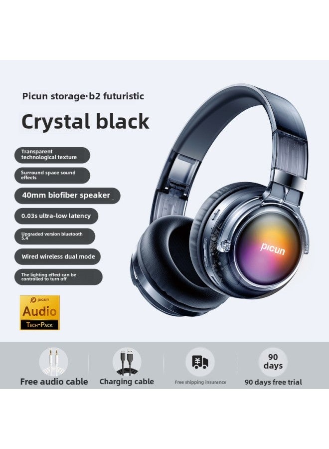 Bluetooth Headset Wireless Noise Reduction Girls Wired Computer Headset Gaming Band Mic Queen-Color:Official Standard Configuration [variety Atmosphere | Trendy Non-contrasting Style]-[crystal Clear Black | Luminous Version]★100h Battery Life★Hifi Lossless Sound Quality★Bluetooth/plug  - Image 1