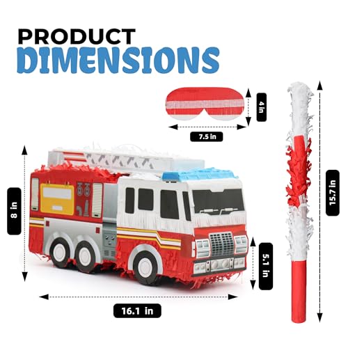 Birchio Small Fire Truck Pinatas Bundle with a Blindfold and Bat161x8x51 Inches Perfect for Firetruck Birthday Decorations Boys Birthday Party Supplies - Image 5