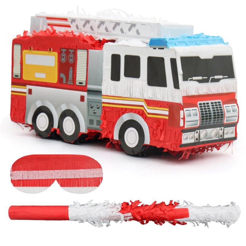Birchio Small Fire Truck Pinatas Bundle with a Blindfold and Bat161x8x51 Inches Perfect for Firetruck Birthday Decorations Boys Birthday Party Supplies - Image 3
