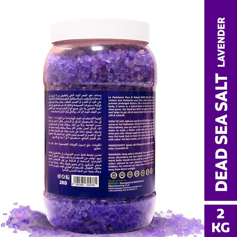ECOLYTE+ La Parisienne Pure & Natural Dead Sea Salt with Lavender - 2 kg Bath Salt for Hand, Foot, and Body Care - Image 2