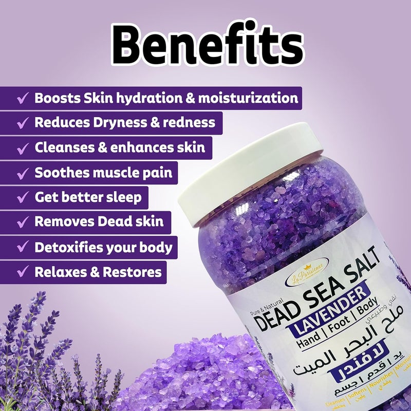 ECOLYTE+ La Parisienne Pure & Natural Dead Sea Salt with Lavender - 2 kg Bath Salt for Hand, Foot, and Body Care - Image 5