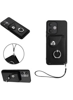 erorex Case For Xiaomi Redmi 13C 5G / Redmi 13R Organ Card Bag Ring Holder PU Phone Case with Lanyard  - Image 1