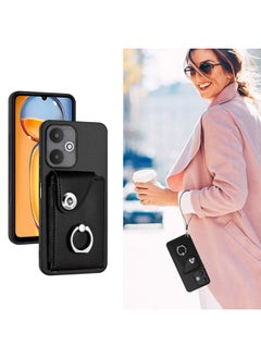 erorex Case For Xiaomi Redmi 13C 5G / Redmi 13R Organ Card Bag Ring Holder PU Phone Case with Lanyard  - Image 5
