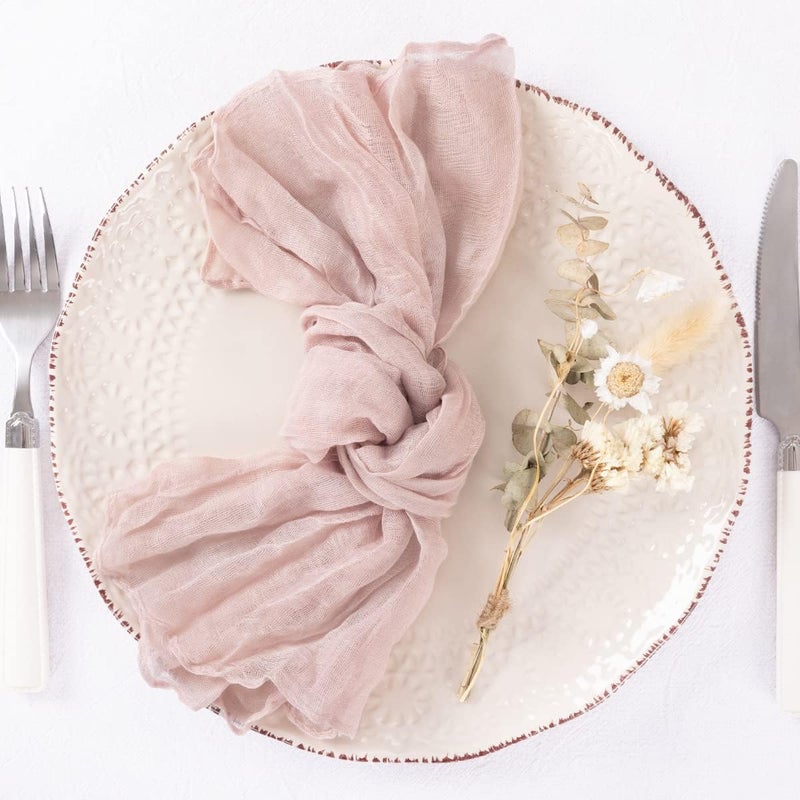 DeZerlor 50 Pack Pink Cheesecloth Napkins Fall Thanksgiving Cloth Napkins Set of 50 Pale Pink Dinner Table Napkins Bulk 21x21 Inches for Wedding Bridal Girl Baby Shower Sweet 16 Party - Image 3