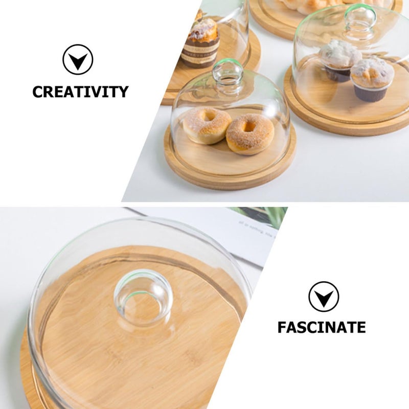 Mini 12cm Wooden Tray With Glass Cake Dome Cover For Dessert Display And Protection - Image 4