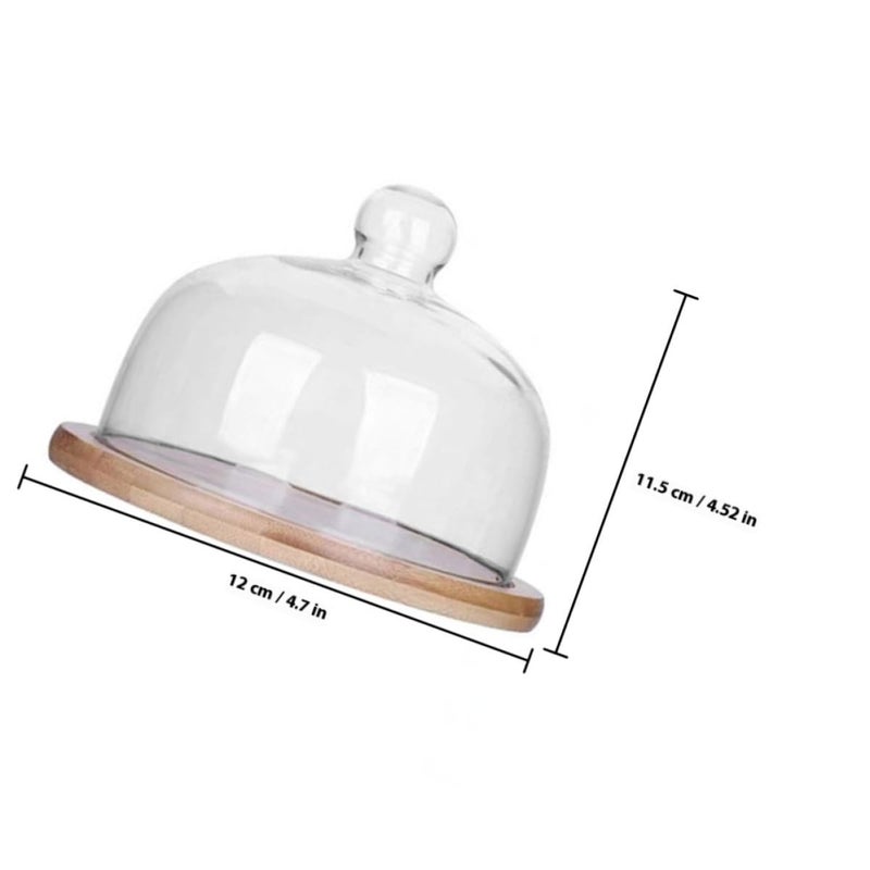 Mini 12cm Wooden Tray With Glass Cake Dome Cover For Dessert Display And Protection - Image 3