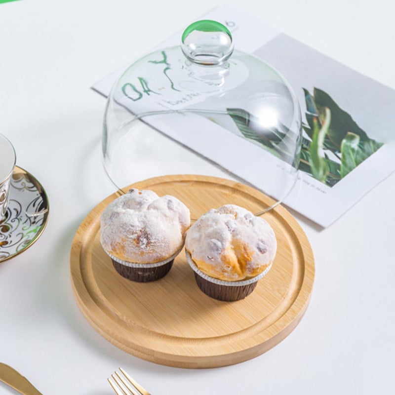Mini 12cm Wooden Tray With Glass Cake Dome Cover For Dessert Display And Protection - Image 5