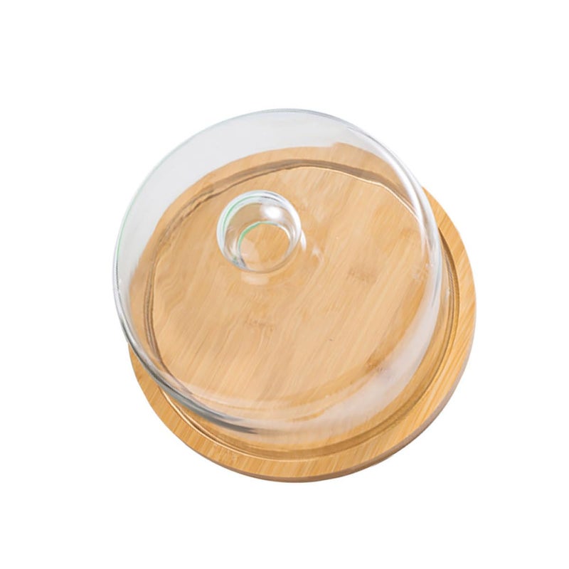 Mini 12cm Wooden Tray With Glass Cake Dome Cover For Dessert Display And Protection - Image 2