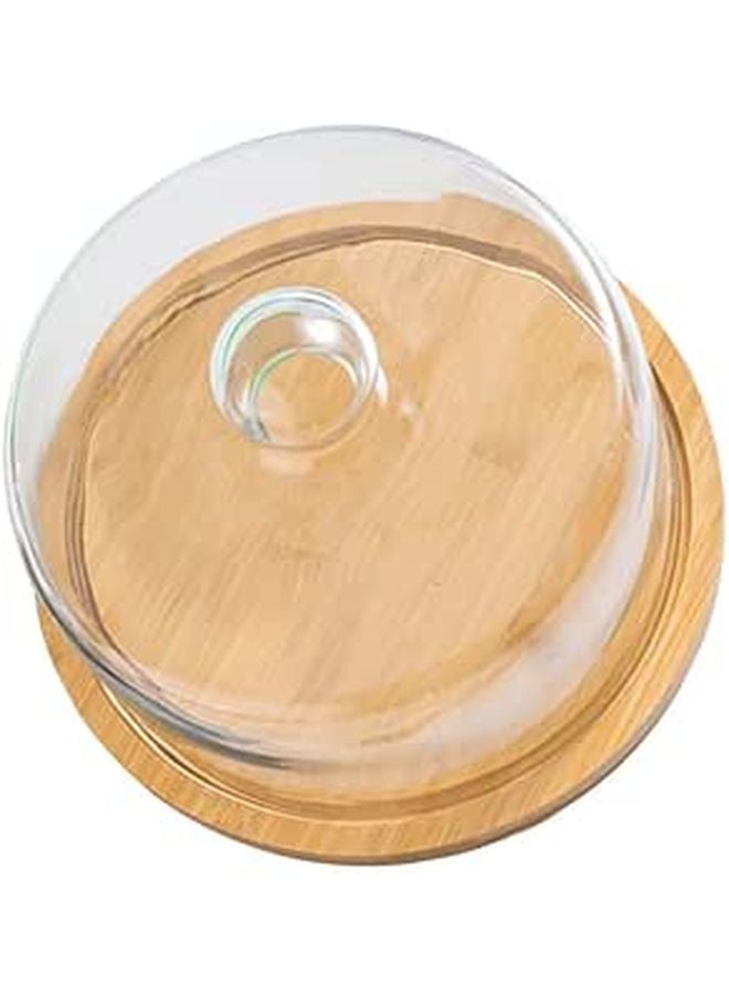 Mini 12cm Wooden Tray With Glass Cake Dome Cover For Dessert Display And Protection - Image 1