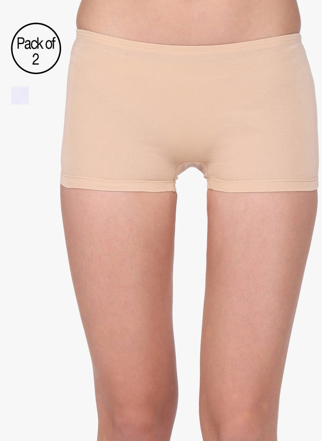 Red Rose Pack of 2 Boy Shorts - Mid-Rise Cotton Boyleg in Beige and White - Image 1