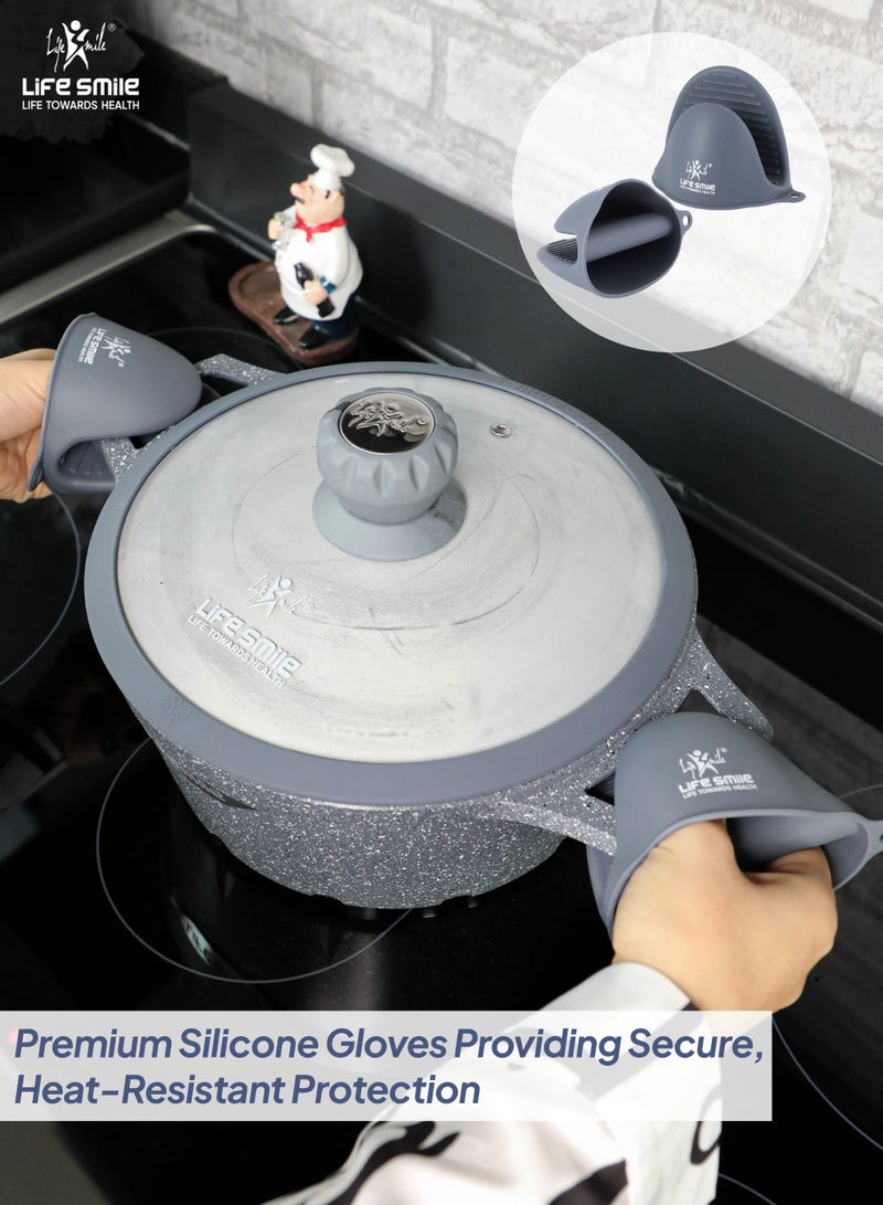 Life Smile 12pcs Nonstick Granite Cookware Set – Premium Non Stick Cookwares & Kitchen Cooking Pots | Induction Base Pots & Pans Cookware Set | Casseroles (20/24/28/32cm) with Lids + 28cm Shallow Pot & 2 Silicone Utensils - Image 5