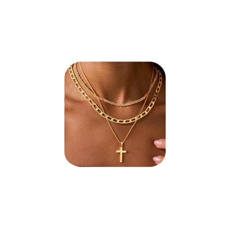 M MOOHAM Layered Gold Necklaces for Women, 14K Gold-Plated Dainty Stackable Pendant Necklace Set, Layering Snake Rope Chain Coin Pendant Necklace Trendy Women's Jewelry Gifts Set - Image 1