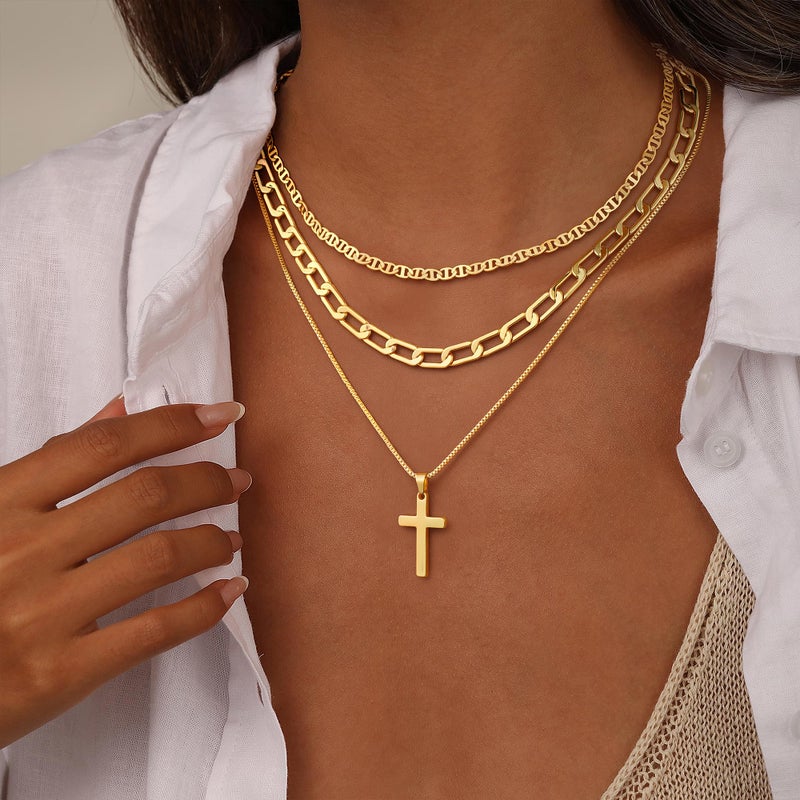 M MOOHAM Layered Gold Necklaces for Women, 14K Gold-Plated Dainty Stackable Pendant Necklace Set, Layering Snake Rope Chain Coin Pendant Necklace Trendy Women's Jewelry Gifts Set - Image 3