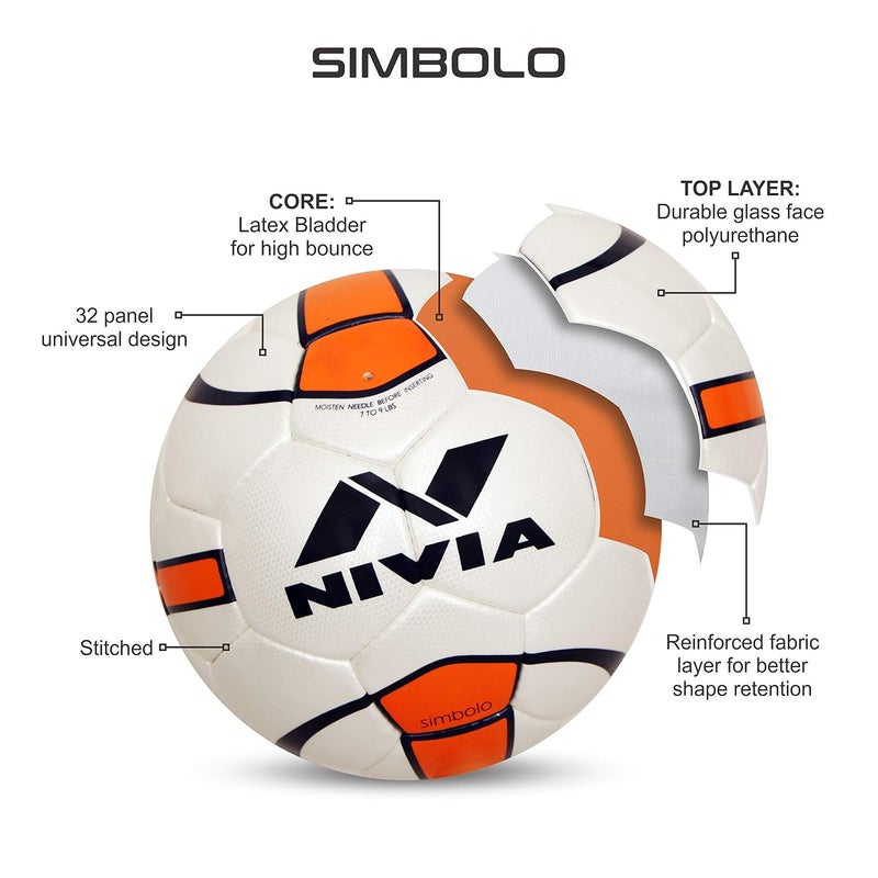 Nivia Simbolo Football (Size 5) White Orange 32 Panel PU Stitched Latex Bladder Soccer Ball - Image 4