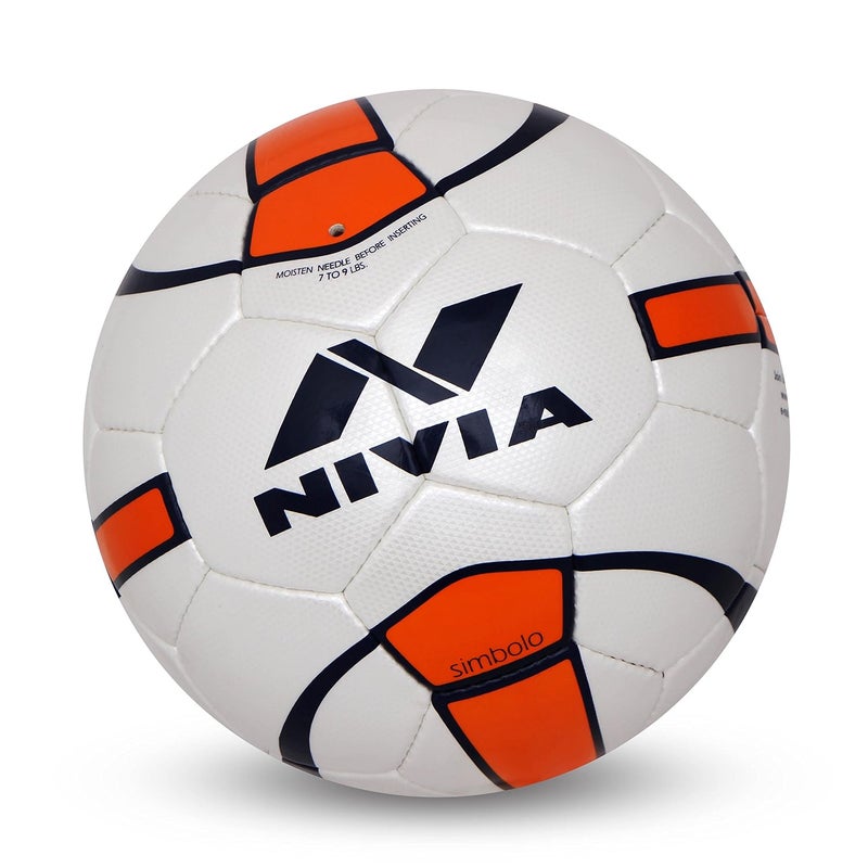Nivia Simbolo Football (Size 5) White Orange 32 Panel PU Stitched Latex Bladder Soccer Ball - Image 1