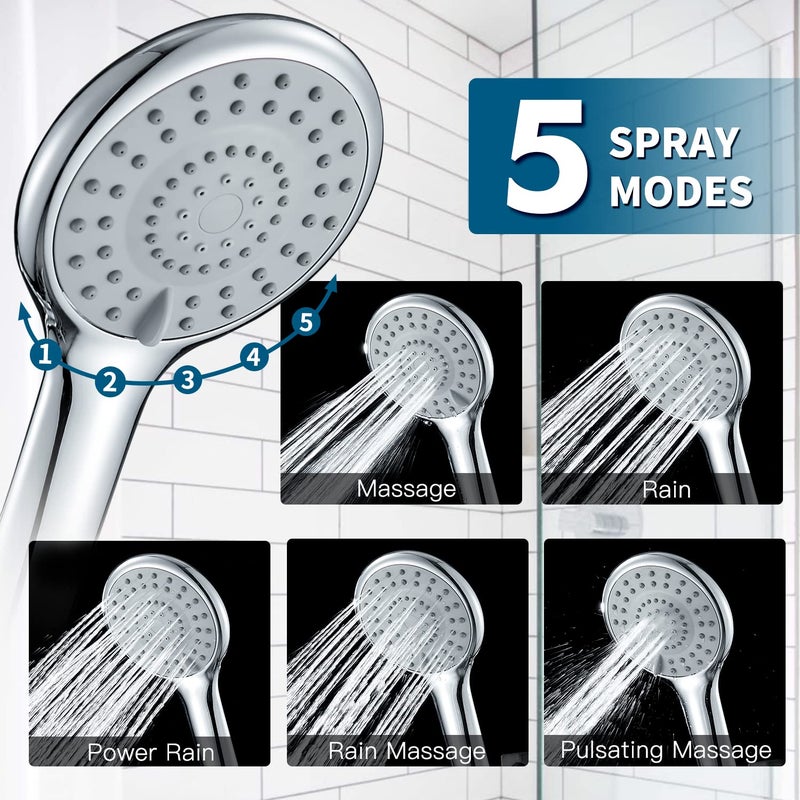 Doiliese Shower Heads With Handheld Spray 5-Mode Hand Held Shower Head With Long Hose High Pressure And Detachable With Hose 60 Inch Chrome - Image 2