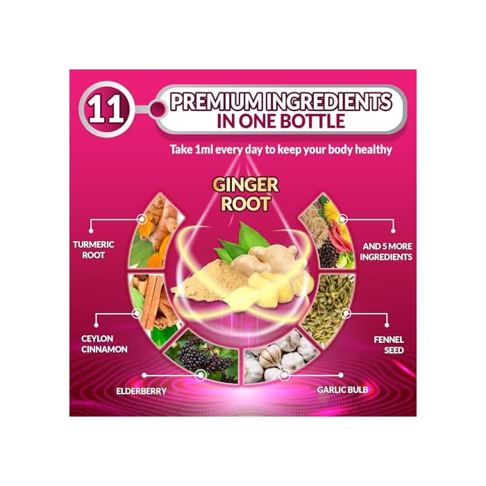 Tenmido 11in1 Ginger and Turmeric Supplements Liquid Drops with Ceylon Cinnamon, Elderberry, Garlic, Fennel, Slippery Elm, Dandelion, Ginkgo Biloba, Cayenne Pepper, and Black Pepper - 30ml 1 Fl Oz - Image 4