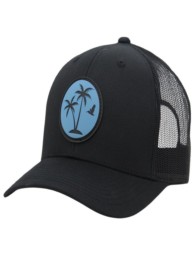 ليندو قبعة سائق الشاحنة LINDO - شجرة النخيل 2.0 (أسود مع رقعة زرقاء) - Image 1