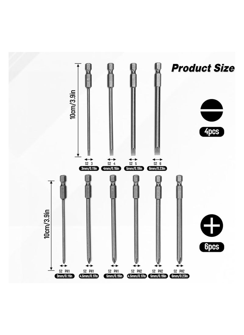 Generic 10PCS Slotted Phillips Screwdriver Bit Set Magnetic Slotted and Phillips Drill Screwdriver Bit Set 1/4 Inch Hex Shank S2 Steel Screw Driver Drive Drill Bits 4 Inch Long Head Drill Bits Set  - Image 2