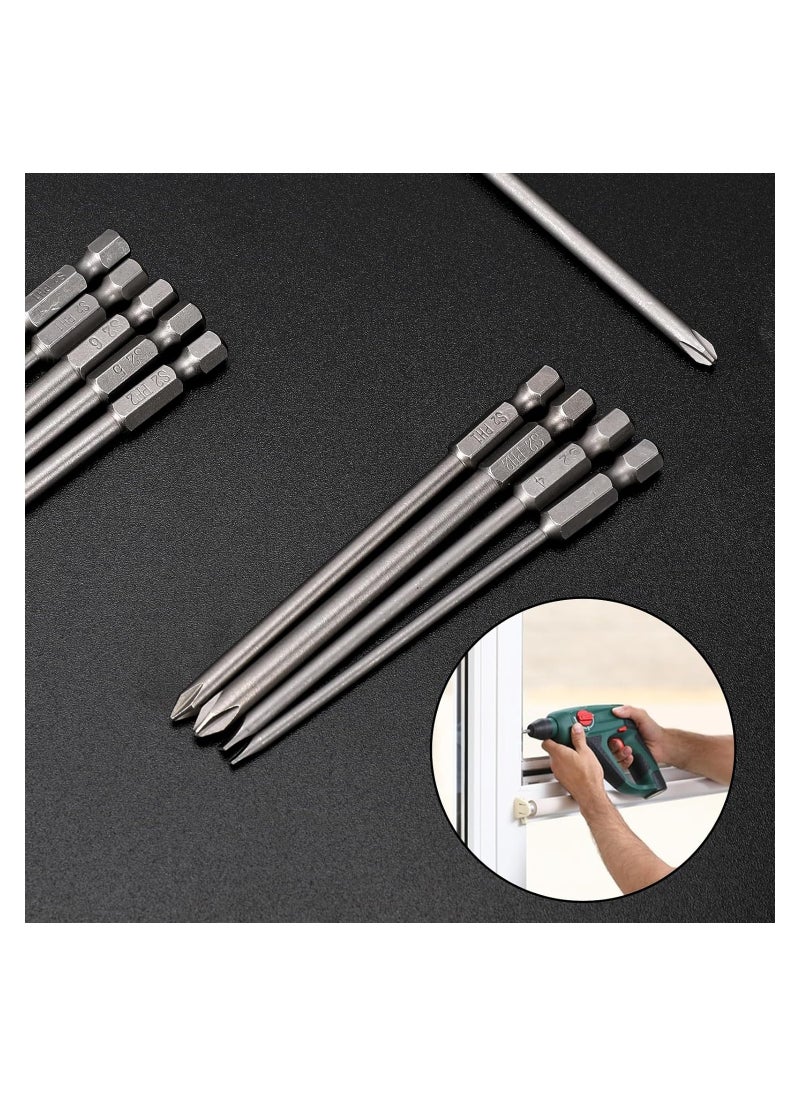 Generic 10PCS Slotted Phillips Screwdriver Bit Set Magnetic Slotted and Phillips Drill Screwdriver Bit Set 1/4 Inch Hex Shank S2 Steel Screw Driver Drive Drill Bits 4 Inch Long Head Drill Bits Set  - Image 3