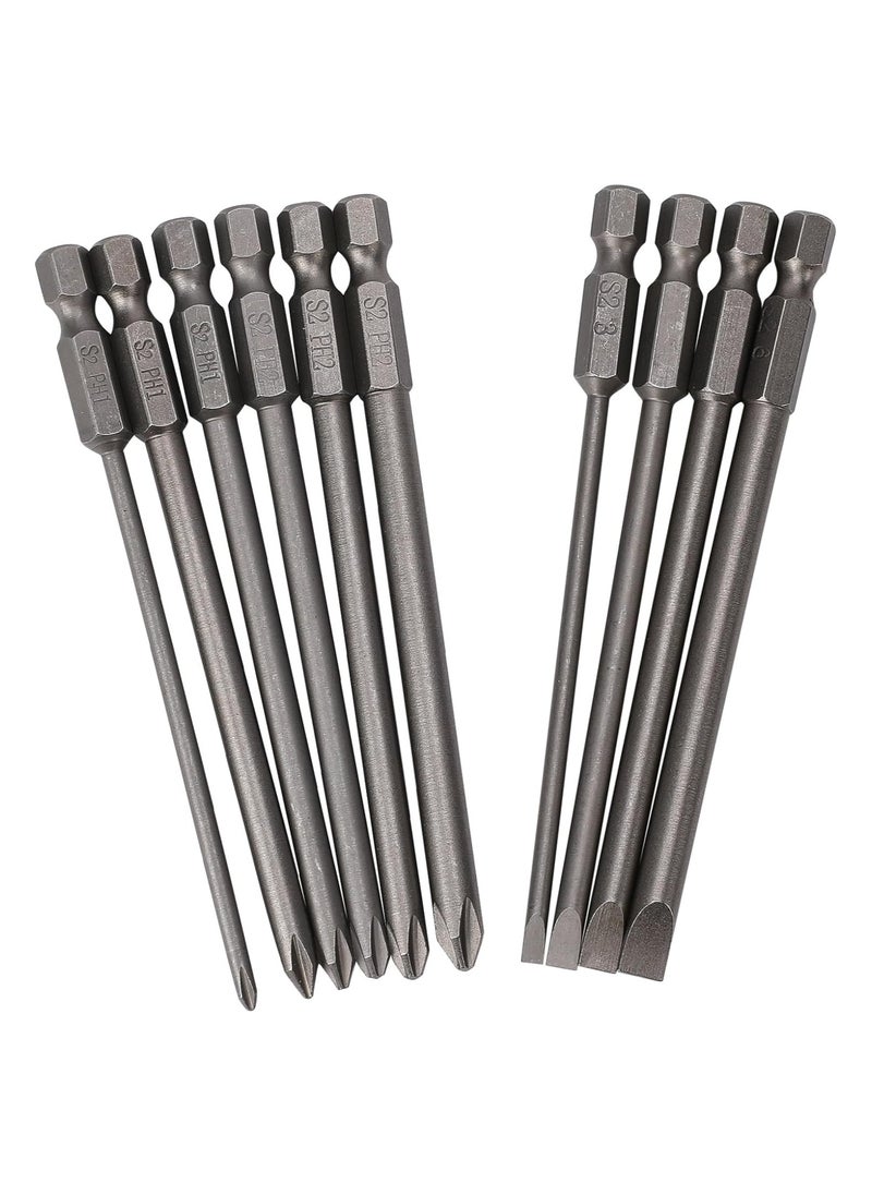 Generic 10PCS Slotted Phillips Screwdriver Bit Set Magnetic Slotted and Phillips Drill Screwdriver Bit Set 1/4 Inch Hex Shank S2 Steel Screw Driver Drive Drill Bits 4 Inch Long Head Drill Bits Set  - Image 1