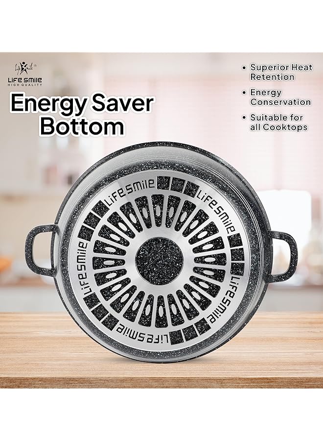 لايف سمايل قدر طهي بغطاء | قدر حساء من الألومنيوم المصبوب بغطاء زجاجي | خالٍ تمامًا من حمض بيرفلورو الأوكتانويك (PFOA)، بمقبض ثابت | مطلي بطبقة جرانيت متعددة الطبقات غير لاصقة | آمن للاستخدام في الفرن (أسود، 4.1 لتر) - Image 5
