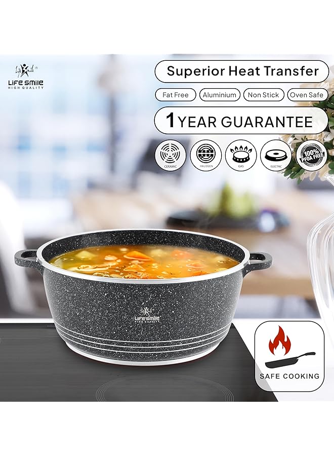 لايف سمايل قدر طهي بغطاء | قدر حساء من الألومنيوم المصبوب بغطاء زجاجي | خالٍ تمامًا من حمض بيرفلورو الأوكتانويك (PFOA)، بمقبض ثابت | مطلي بطبقة جرانيت متعددة الطبقات غير لاصقة | آمن للاستخدام في الفرن (أسود، 4.1 لتر) - Image 4
